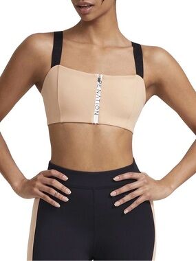 P.E Nation Nude and Black Zip-Front Sports Bralette, Size Medium, High End